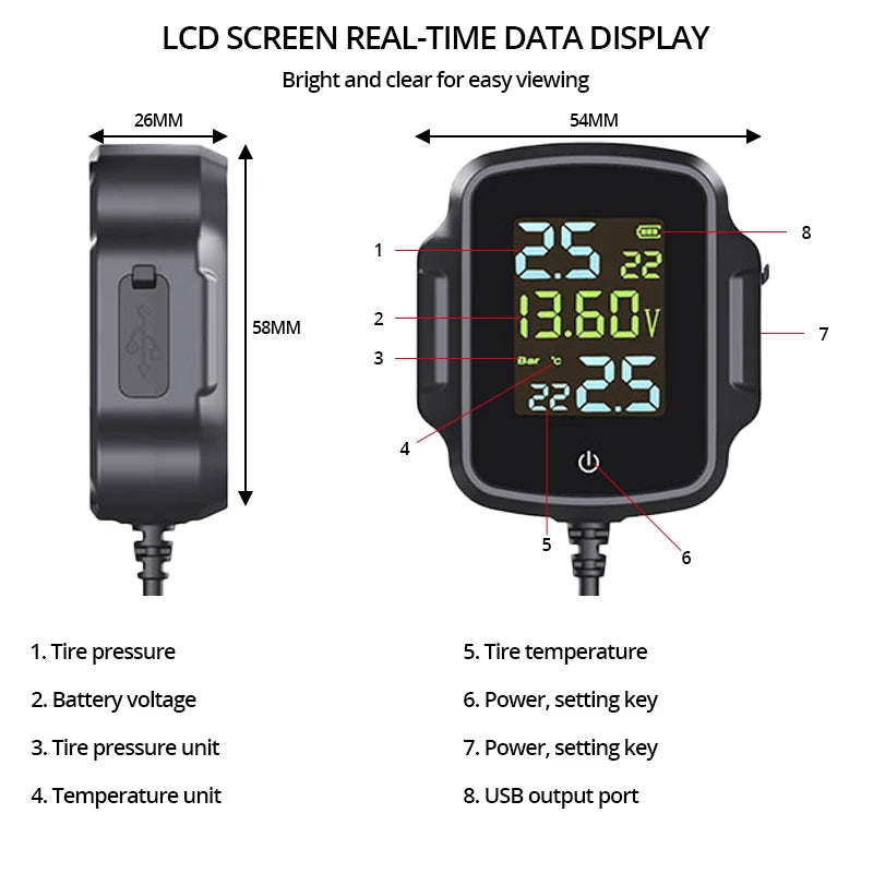 ACCEO K05 TPMS Motorcycle Monitor &ndash; 2 External Sensors