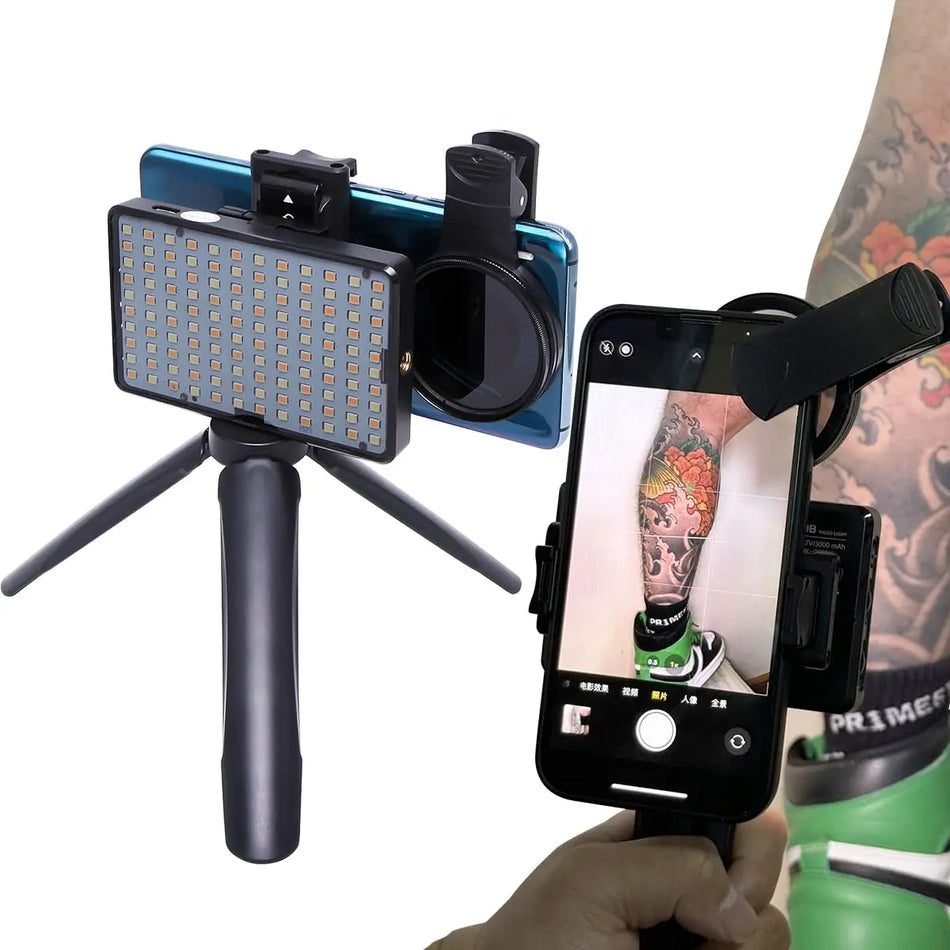 Luce per fotografia di tatuaggi a LED con filtro CPL da 52mm per telefono