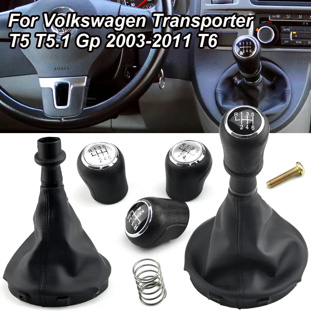 Gear Shift Knob Leather Boot Cover for Volkswagen Transporter T5 T5.1 T6 5/6 Speed by InterCyprus Trading Ltd