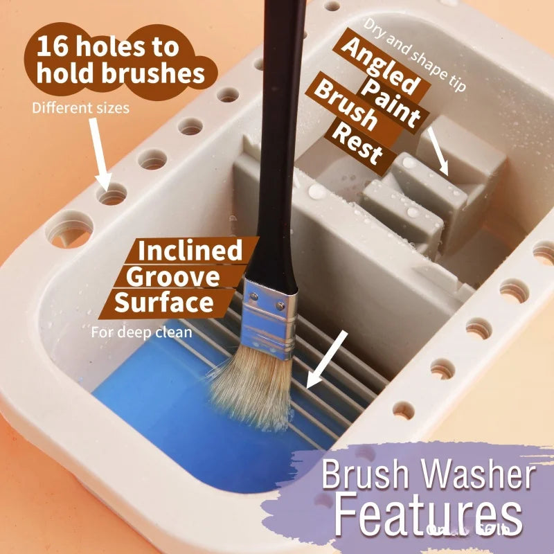 3 In 1 Paint Brush Basin - Compact All-In-One Brush Station