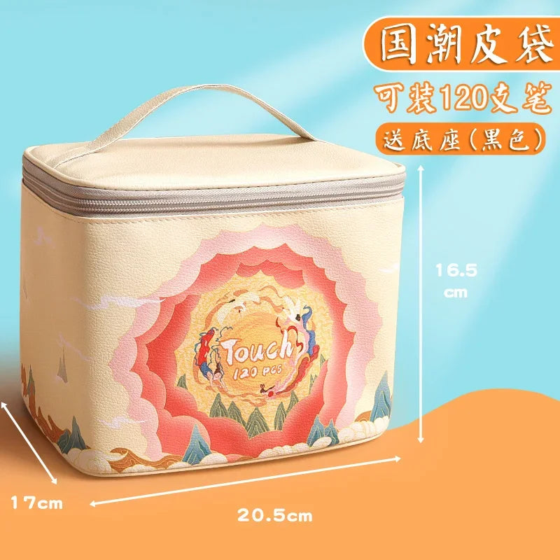 Large-Capacity Waterproof Marker Storage Bag - 210 Slot with Textured Leather Design guo chao-120 grids