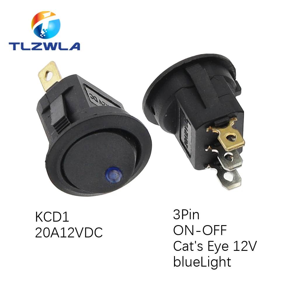 TLZWLA Round Rocker Switch &ndash; LED Illuminated Design for Versatile Usage 3Pin Blue light