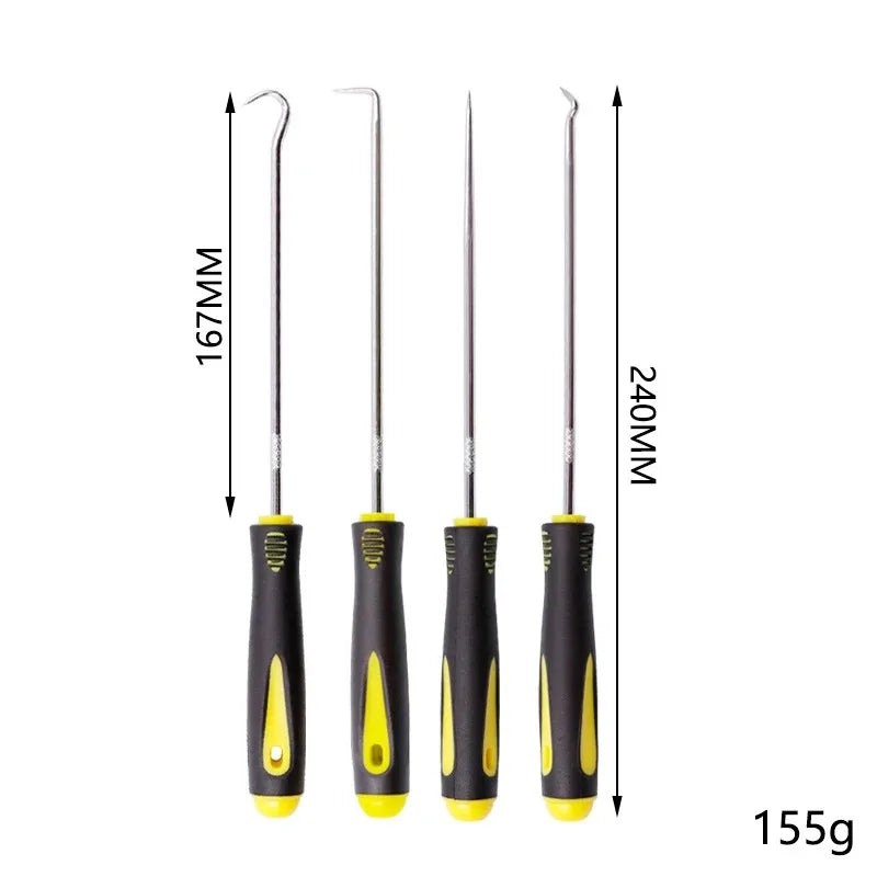 Heat-resistant Antislip Hook Pick Set - 4pcs Car Repair Tool Kit Yellow Black Long