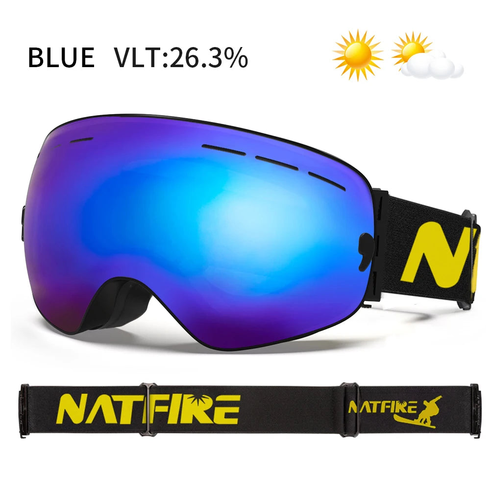 NATFIRE Snowboard Ski Goggles &ndash; UV400 Anti Fog Protection Blue / CHINA