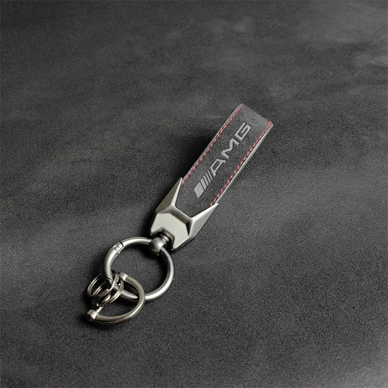 Suede Car Keychain For Mercedes Benz AMG &ndash; Anti-Lost 1pc-black red