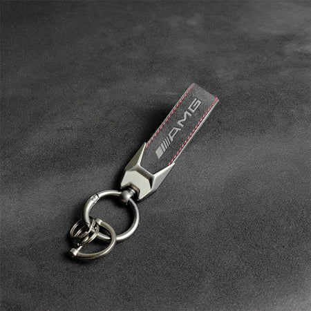 Suede Car Keychain For Mercedes Benz AMG &ndash; Anti-Lost 1pc-black red