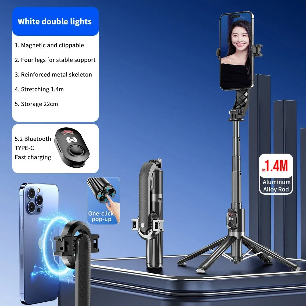 Magnetic Selfie Stick Tripod With Bluetooth Remote &ndash; Slim Black / PO7MAX(Magnetic)