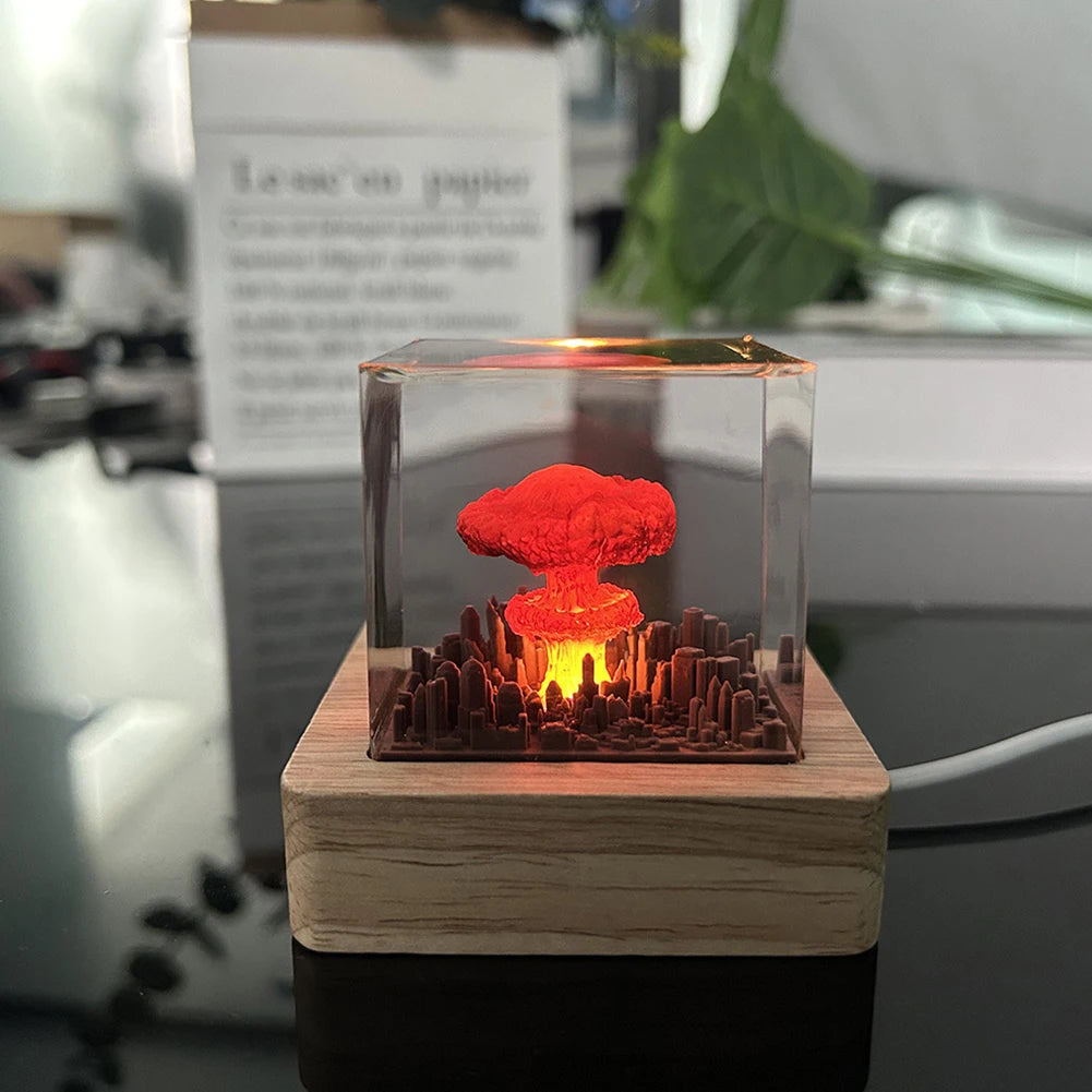 Nuclear Explosion 3D Night Light - USB Rechargeable Mushroom Cloud Lamp for Home Decor