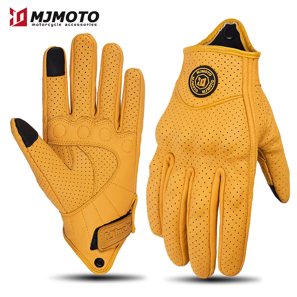 MJ-G02 - Breathable Perforated Motorbike Gloves Pro Grip Yellow-Perforated / XXL