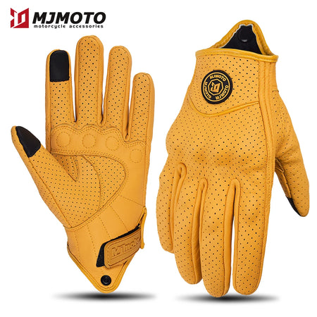 MJ-G02 - Breathable Perforated Motorbike Gloves Pro Grip Yellow-Perforated / XXL