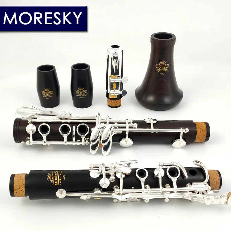 🟠 MORESKY Clarinet Bb Wood Ebony Silver Plated 17 Keys Grenadilla Sib Klarnet M601