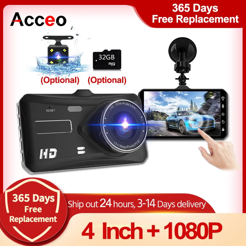ACCEO 4.0 Inch Dashcam &ndash; Dual Lens 1080P Night Vision