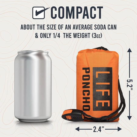 LIFE Emergency Thermal Rain Poncho with Space Blanket and Whistle