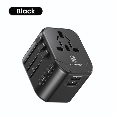 Universal Travel Adapter USB Charger &ndash; Dual USB and Type C Ports for Global Compatibility Black
