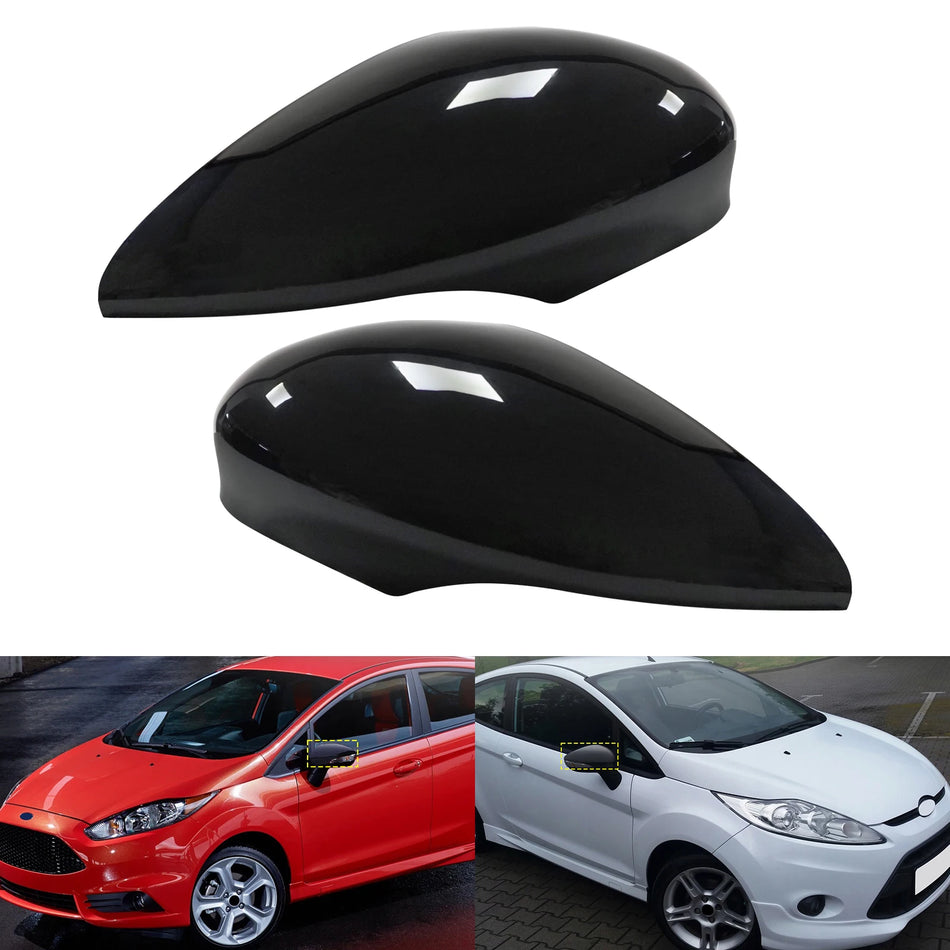 Mirror Cover Caps Set For Ford Fiesta Mk7 Hatchback 2008-2017 Door Wing Left And Right ABS Plastic Gloss Black
