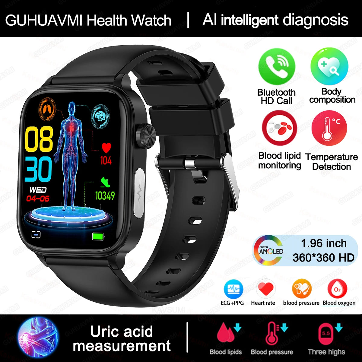 AI Diagnostic Detector Smart Watch &ndash; Comprehensive Health Tracking Black / Health monitoring