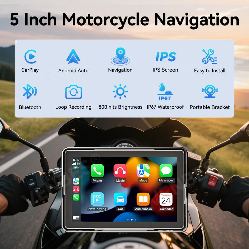 VENBES 5 Inch Motorcycle Navigation &ndash; IP67 Waterproof with Wireless Carplay