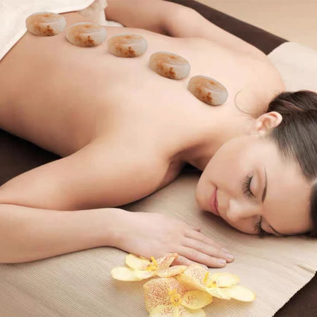 Round Massage Stone Pink Salt Crystal &ndash; Hand Carved Set