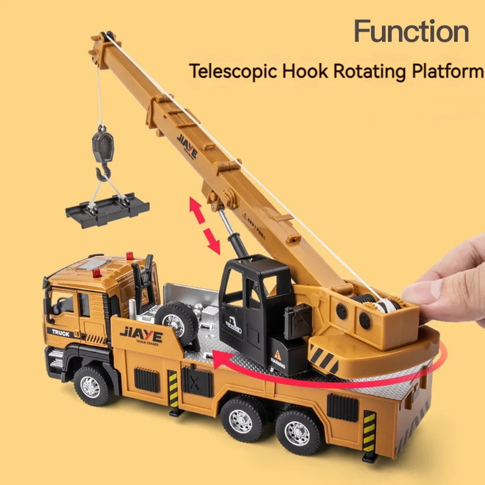 1/50 Scale Diecast Crane Toy Model, Metal Alloy Body, Rubber Tires, Doors Open
