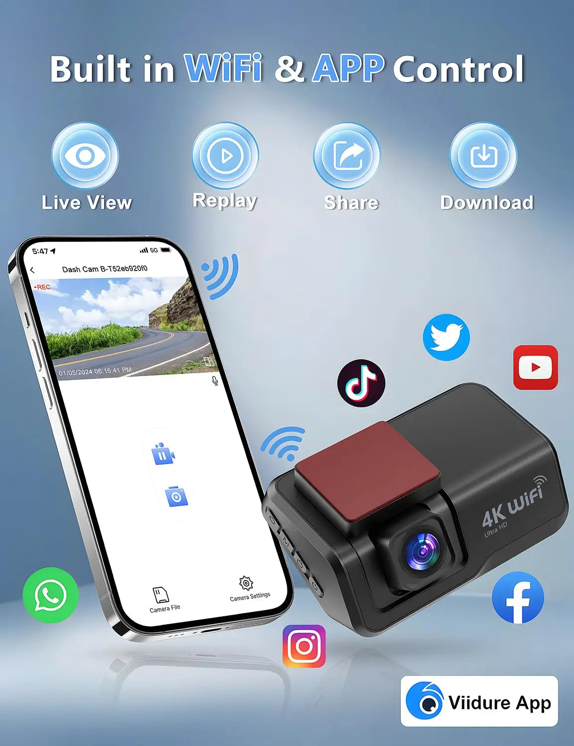 Kocam 4K UHD Dash Cam &ndash; Dual Lens Front and Rear with Night Vision