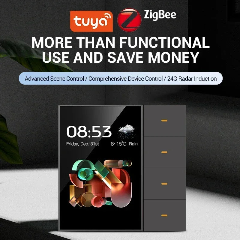 Tuya Zigbee 3.5 Inch Smart Wall Switch &ndash; Four Channel