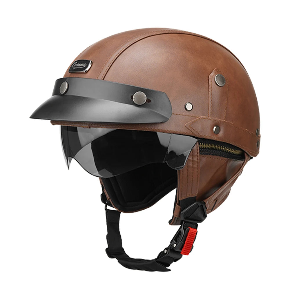 Herobiker DOT Approved Half Helmet &ndash; Lightweight ABS Shell 535-Brown / XL