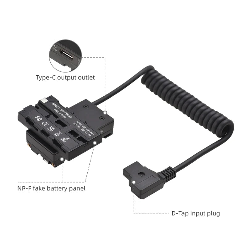 Krydsformet NP-F Dummy Batteri til D Tap Strømkabel til Feltmonitorer