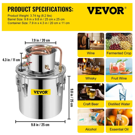 VEVOR Moonshine Distiller Alambic Copper Stainless 3 Gal