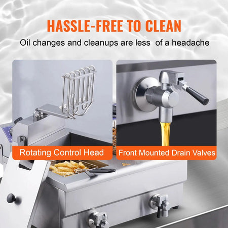 12L Dual Tank Stainless Steel Electric Deep Fryer