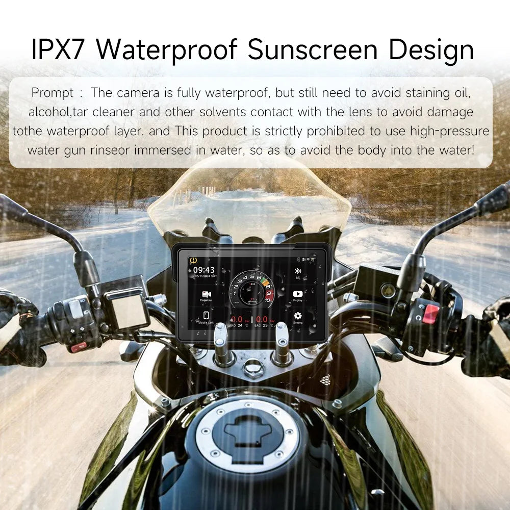 JIUYIN 7 Inch Motorcycle GPS &ndash; IP67 Waterproof Touch Screen with Wireless CarPlay and Android Auto