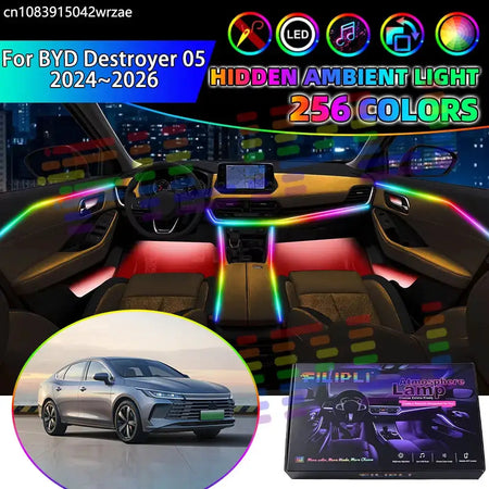For BYD Destroyer 05 2024 2025 2026 RGB Car Interior Ambient Lights Strips Breathing Lighting Kit App Control LED strips Auto by InterCyprus Trading Ltd