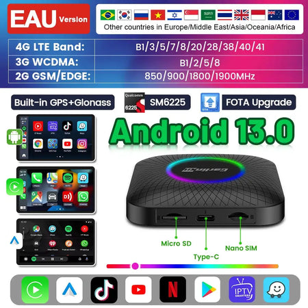Carlinkit Android 13 CarPlay TV Box Netflix YouTube 128GB LED Android 13 EAU / 8GB 128GB
