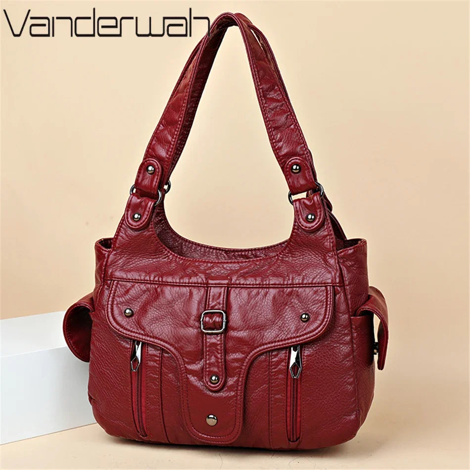 Two-Layer Leather Handbag for Women, Casual Sac with Large Capacity and Letter Design, Luxury Brand Bags