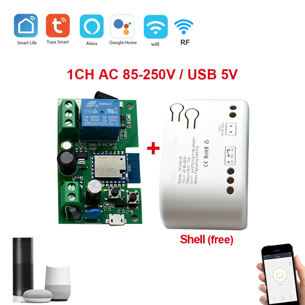Tuya WIFI Smart Garage Door Switch - Remote Control, Alexa Compatible 1CH AC 85-250V Shell