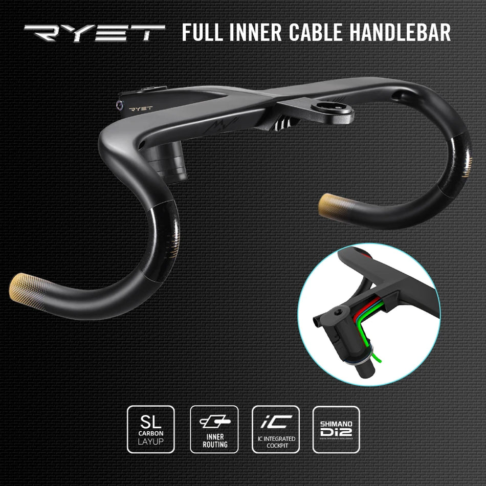RYET Ergo Ace Road Handlebar with Internal Cable Routing, T800 Carbon