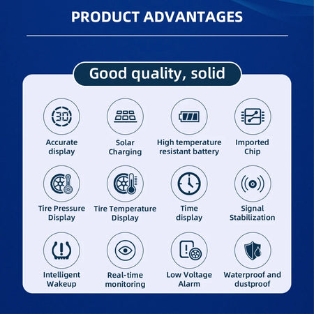 Solar Charging TPMS 4 Sensors - Accurate Pressure Alarm