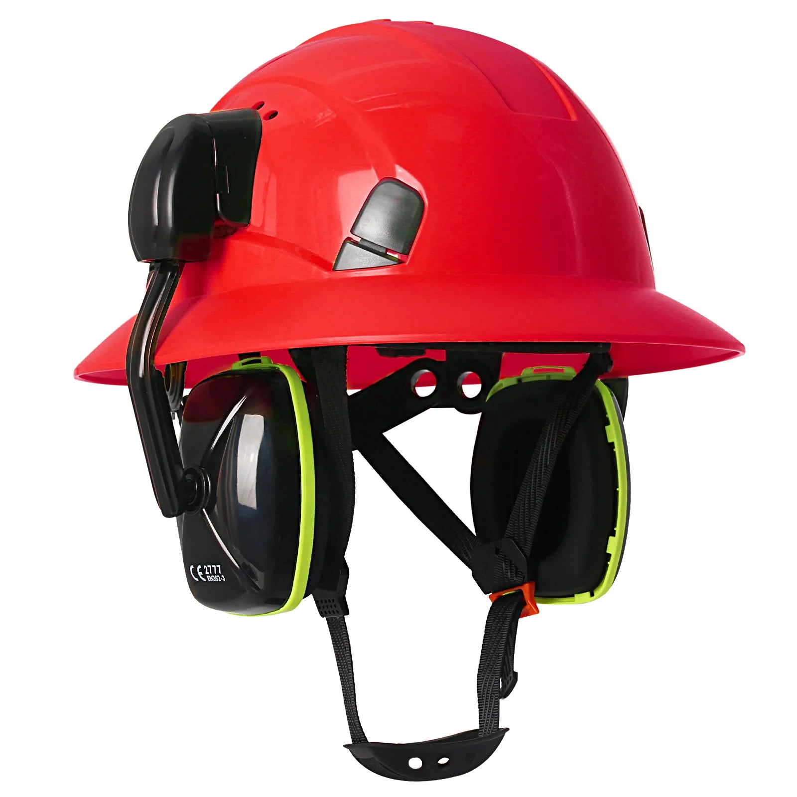 AQM0251 &ndash; CE Full Brim Safety Helmet With Earmuffs Plus Red with earmuffs