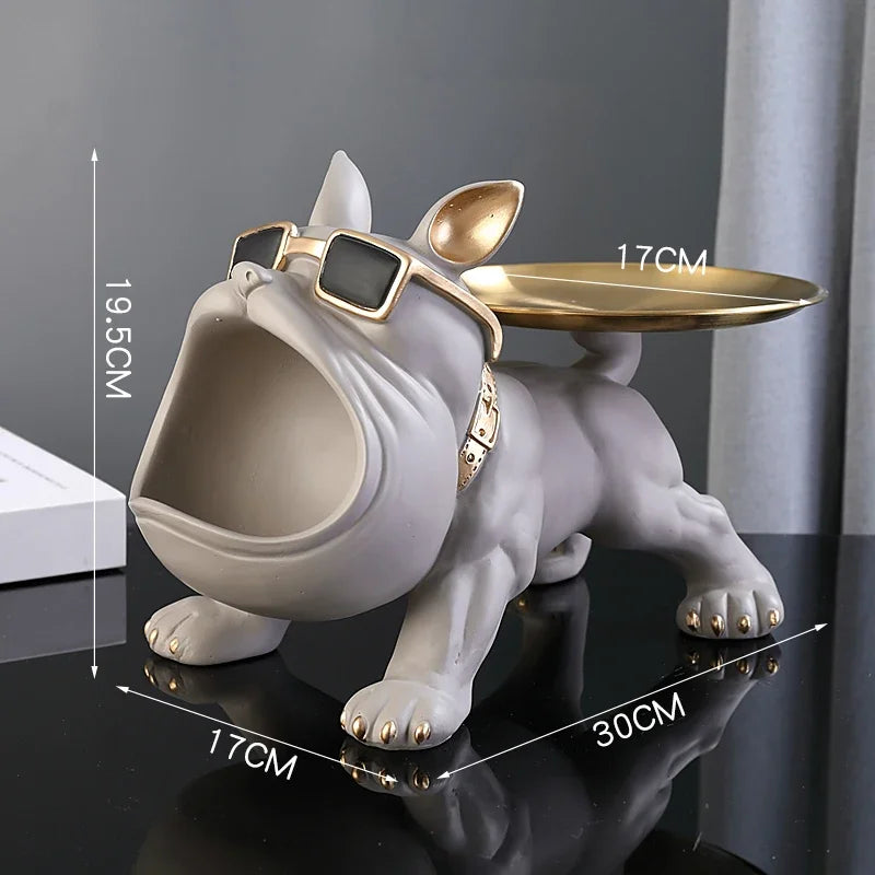 30cm Bulldog Figurine Dog Statue Storage Box - Resin Animal Ornament D