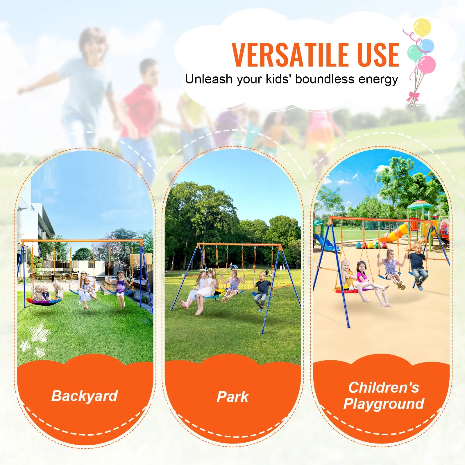 SucceBuy Swing Set &ndash; 600 Lbs Capacity For Kids Outdoor Fun