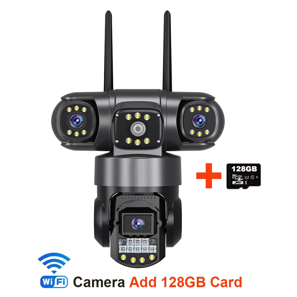 Ultra HD V380 Pro 6K Outdoor WiFi IP Camera with 12MP Triple Lenses, Night Vision &amp; IP66 Waterproof Security Surveillance Cam Add 128GB Card / AU Plug