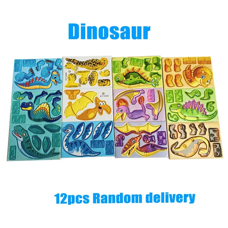 3D Animal Foam Puzzle Educational Toys for Kids - Perfect for Birthday Parties, Classroom Rewards, and Goodie Bags (12-24pcs/Bag) Dinosaur 12pcs