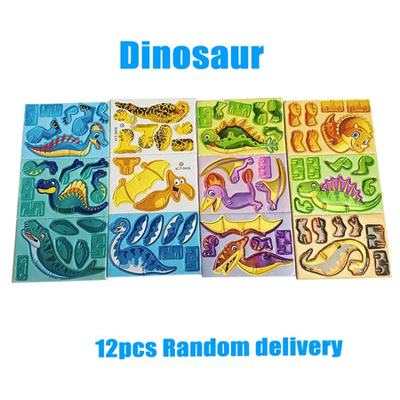 3D Animal Foam Puzzle Educational Toys for Kids - Perfect for Birthday Parties, Classroom Rewards, and Goodie Bags (12-24pcs/Bag) Dinosaur 12pcs