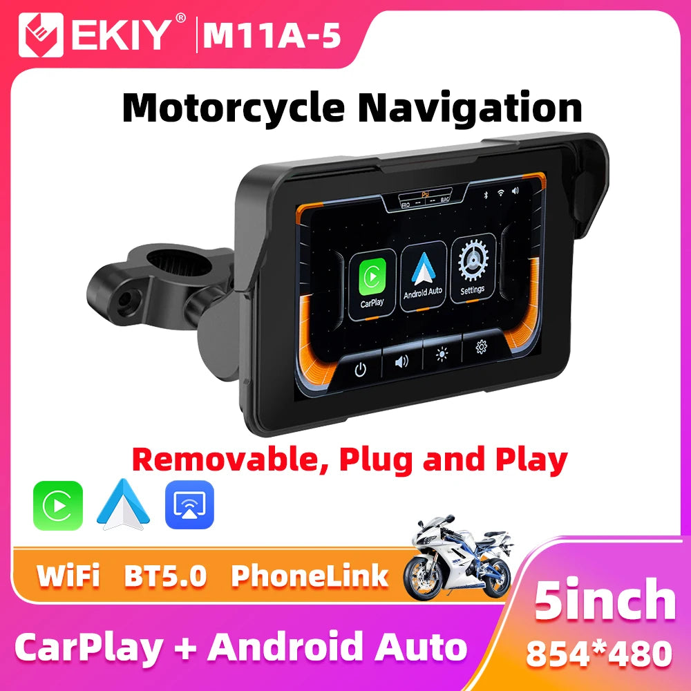 EKIY 5.0 Inch Wireless CarPlay Moto &ndash; Portable Digital Motorcycle GPS Display
