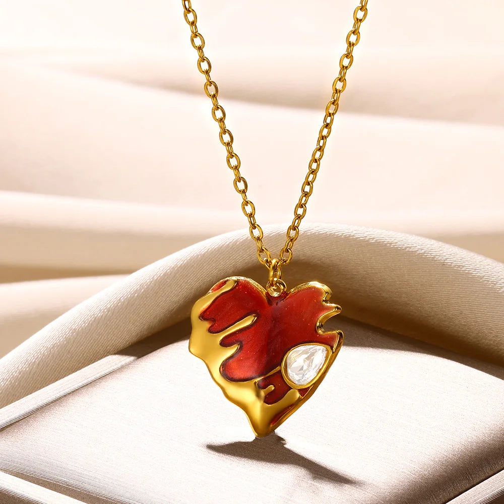 Trendy Stainless Steel Love Heart Pendant Necklace for Women 31 / Gold / CHINA