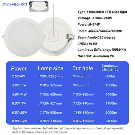 6Pcs Color Adjusted LED Downlight - CCT Dial Switchable
