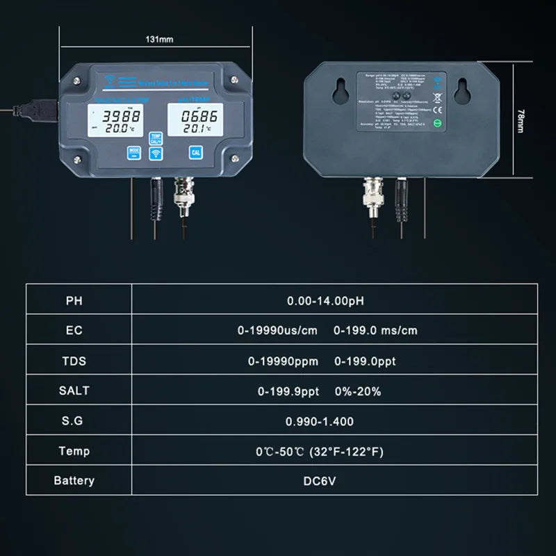 PH-W3988 6 In 1 Digital Water Quality Tester &ndash; WiFi Enabled