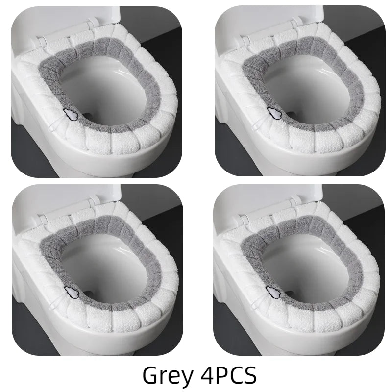 2856C Thickened Plush O-Type Warm Toilet Cushion &ndash; Cozy Grey 4PCS