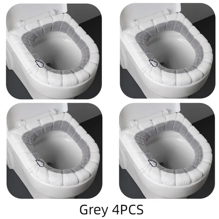 2856C Thickened Plush O-Type Warm Toilet Cushion &ndash; Cozy Grey 4PCS