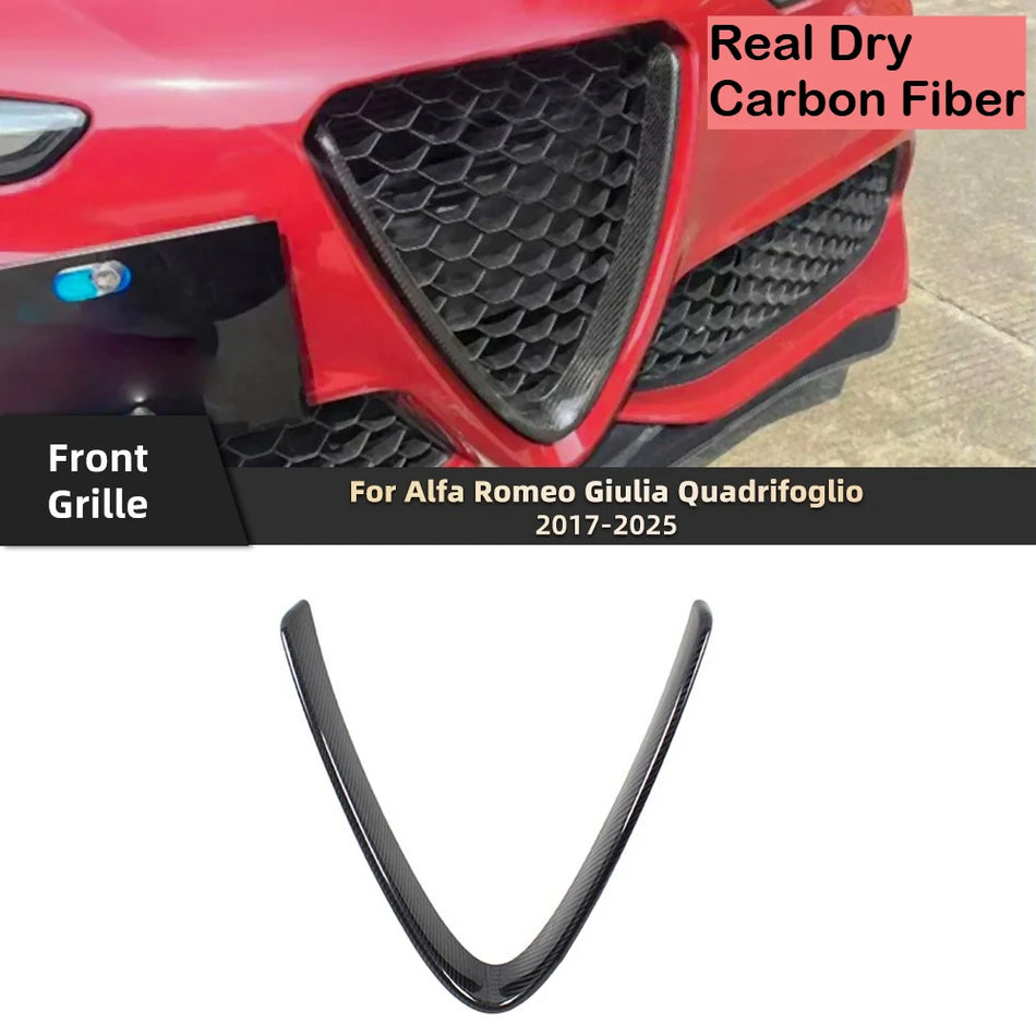 Ornament din fibră de carbon uscată pentru grila frontală a modelului Alfa Romeo Giulia Quadrifoglio