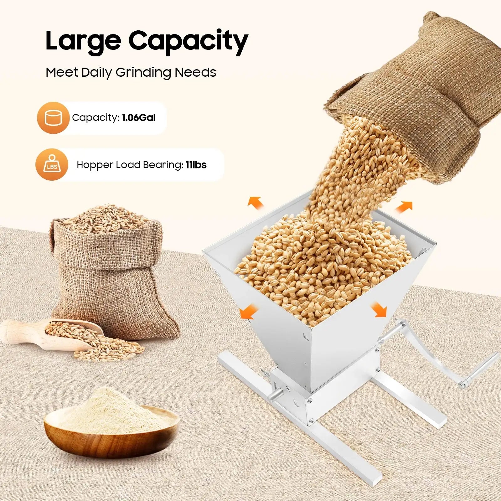 Grain Mill Grinder &ndash; Adjustable Roller Gap 0-2.5mm
